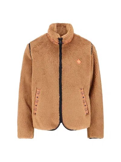 Mcm Shearling Sleeveless High Collar Jacket Side Pockets In Brown