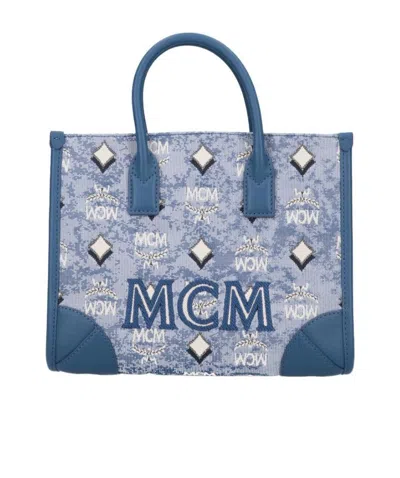 Mcm Jacquard Shoulder Bag In Blue