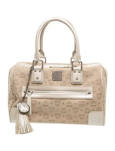Pre-owned Mcm Jacquard Top Handle Bag In Neutral