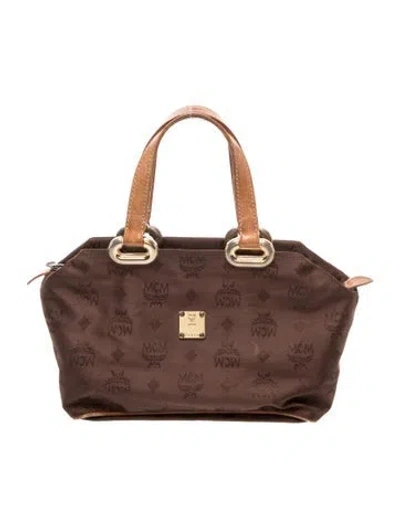 Pre-owned Mcm Jacquard Top Handle Bag Vintage In Brown