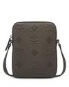 Mcm Klassik Mini Maxi Monogram Embossed Leather Crossbody Bag In Morel Grey