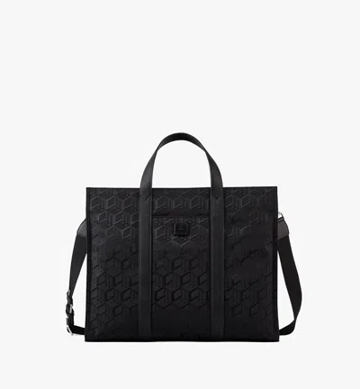 Mcm Klassik Tote In Cubic Jacquard Nylon In Black