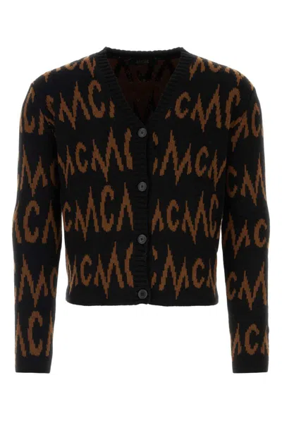 Mcm Monogrammed V-neck Knit Cardigan In Black