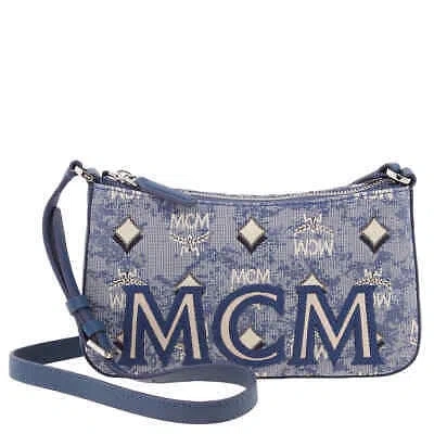 Pre-owned Mcm Ladies Blue Shoulder Bag In Vintage Jacquard Monogram Mwsbatq01lu