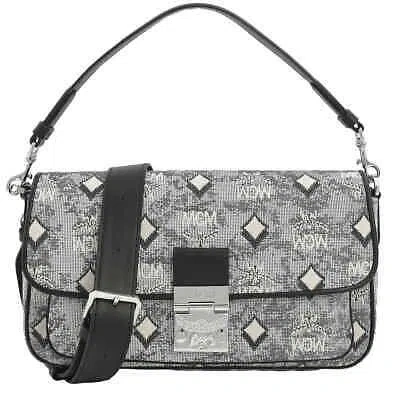 Pre-owned Mcm Ladies Grey Crossbody Bag In Vintage Jacquard Monogram Mwrbatq03eg In Gray