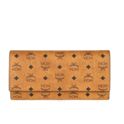 Mcm Ladies Trifold Cognac Wallet In Visetos Original In Brown