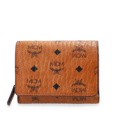 Mcm Ladies Trifold Wallet In Cognac Visetos Original In Brown