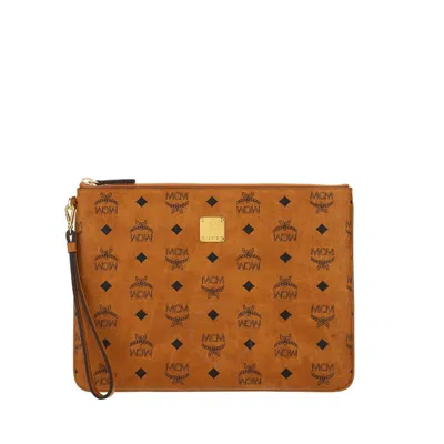 Mcm Ladies Wristlet Zip Pouch In Cognac Visetos Original In Brown