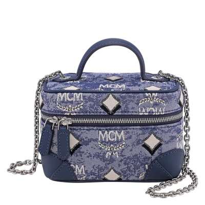 Mcm Ladies X-mini Blue Rockstar Vanity Case In Vintage Jacquard Monogram