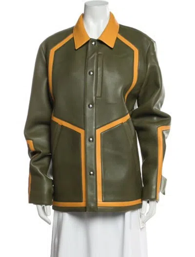 Pre-owned Mcm Lamb Leather Colorblock Pattern Jacket In Green