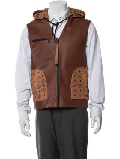 Pre-owned Mcm Lamb Leather Patterned Utility Jacket In Brown