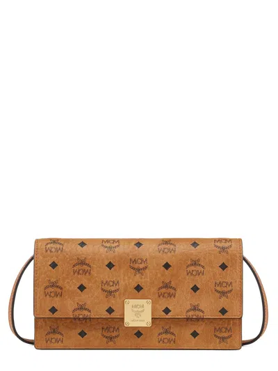 Mcm Large Aren Continental Wallet In Visetos In Buff