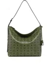Mcm Large Aren Hobo Visetos Monogram Shoulder Bag In Green