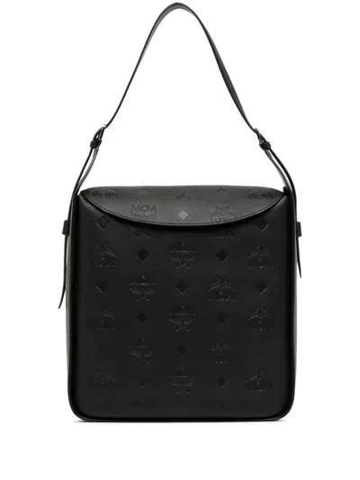 Mcm Large Aren Monogram Shoulder Bag In Black