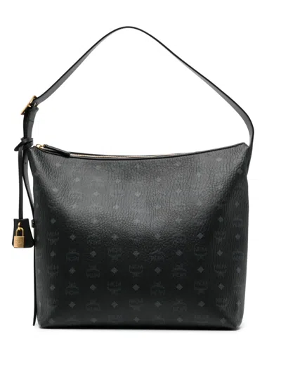 Mcm Large Aren Visetos-print Leather Shoulder Bag In 黑色