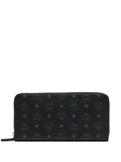 Mcm Large Aren Zip-around Wallet In Black