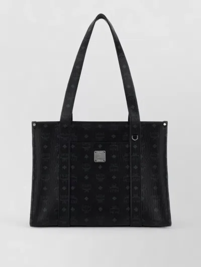 Mcm Large Canvas Aren Shopping Shoulder Bag In Black