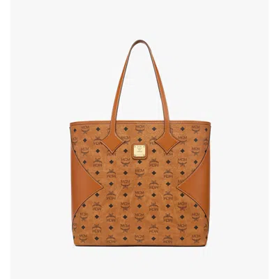 Mcm Large Dia Shopper In Visetos Leather Mix In Brown