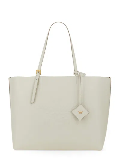 Mcm Large Himmel Shopper In Embossed Logo Leather In White