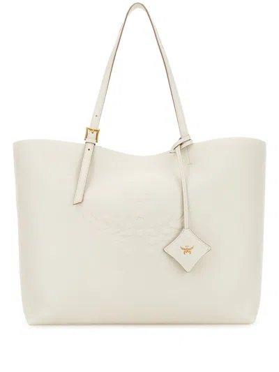 Mcm White Leather Large Himmel Shopping Bag