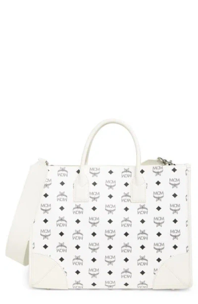 Mcm Munchen Large Monogram Tote Bag In Bianco