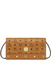 Mcm Pina Crossbody Wallet In Studded Visetos In Brown