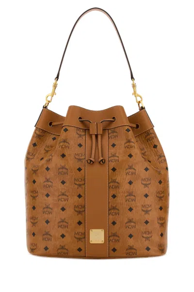 Mcm Large Printed Canvas Dessau Bucket Handbag In Brown