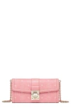 Mcm Large Tracy Visetos Coated Canvas Wallet On A Chain In Bloosom Pink