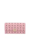 Mcm Large Wallet With Logo Shoulder Strap In Pink