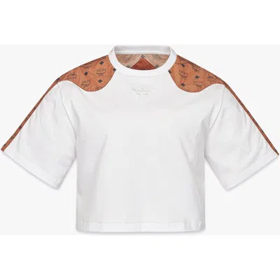 Mcm Laurel Cropped T-shirt In Cotton And Monogram Econyl In White