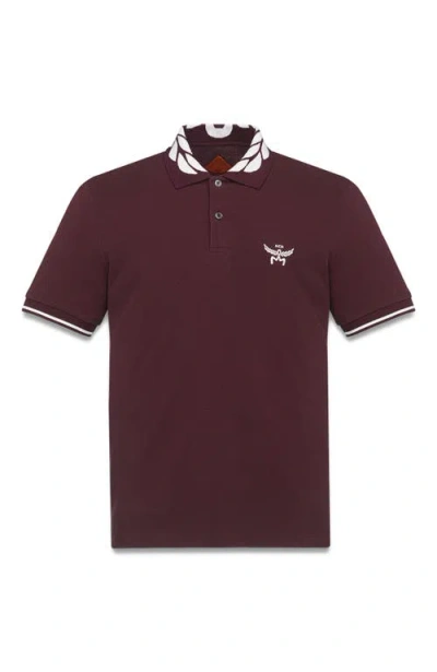 Mcm Laurel Logo Piqué Polo In Burgundy