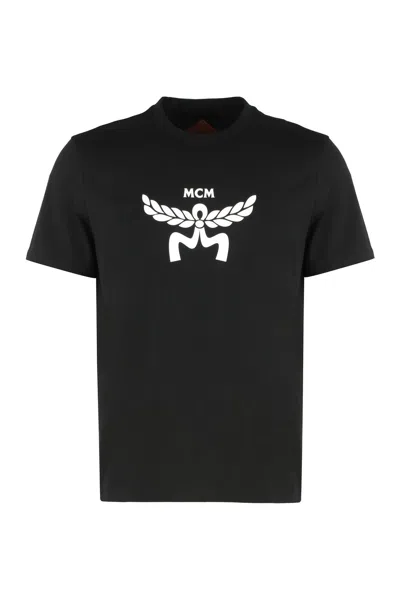 Mcm Laurel Logo Print T-shirt In Organic Cotton In Black