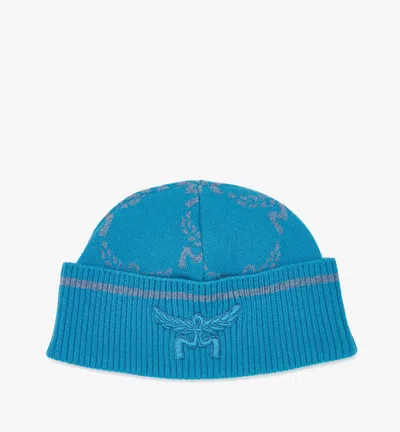 Mcm Lauretos Beanie In Wool And Recycled Cashmere In Blue Heaven