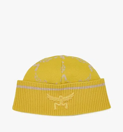 Mcm Lauretos Beanie In Wool And Recycled Cashmere In Lemon Gold