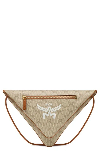 Mcm Lauretos Coated Canvas Flat Pouch Shoulder Bag In Oatmeal