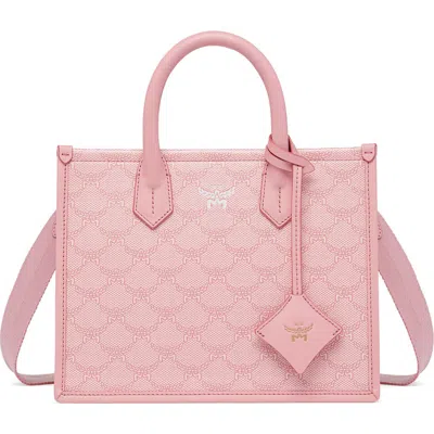 Mcm Lauretos Coated Canvas Tote In Pink