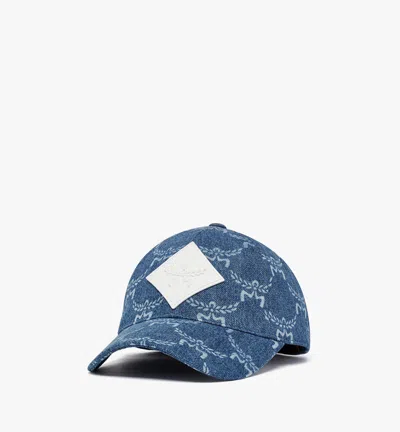 Mcm Lauretos Monogram Denim Baseball Cap In Blue