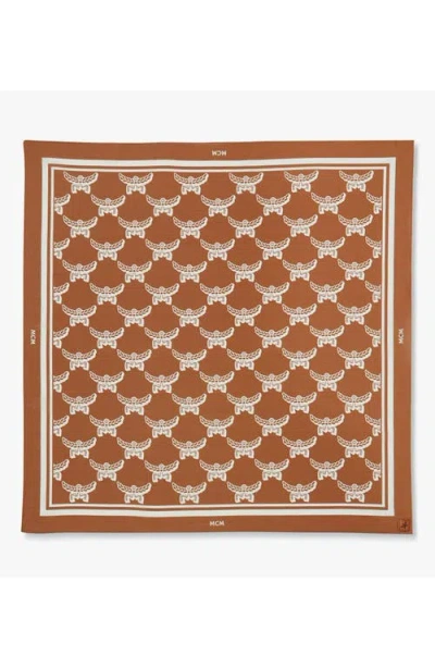 Mcm Lauretos Monogram Bandana Scarf In Brown