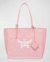 Mcm Lauretos Monogram Canvas Shopper Tote Bag In Silver Pink