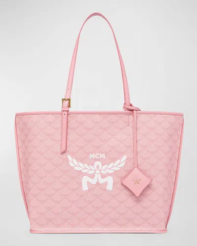 Mcm Lauretos Monogram Canvas Shopper Tote Bag In Silver Pink