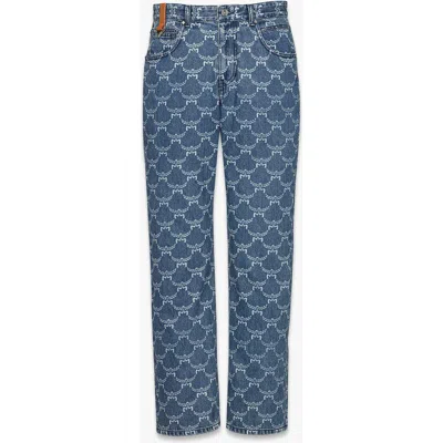 Mcm Lauretos Monogram Denim Jeans In Blue