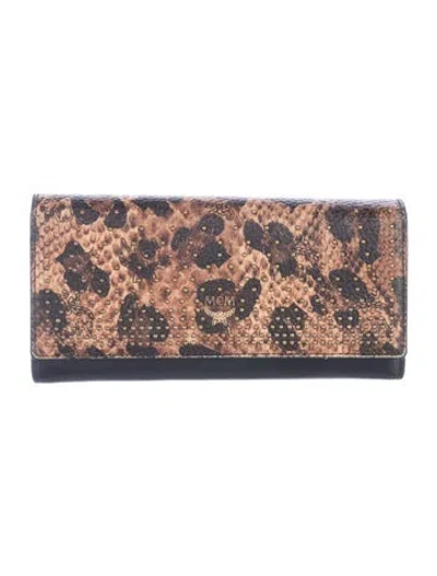 Pre-owned Mcm Leather Animal Print Continental Wallet In Black