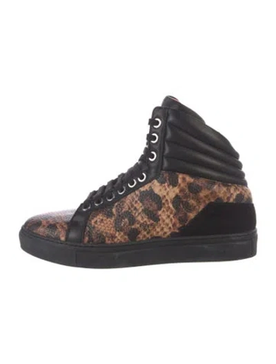 Pre-owned Mcm Leather Animal Print Sneakers In Black