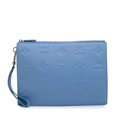 Mcm Leather Aren Zip Pouch In Blue