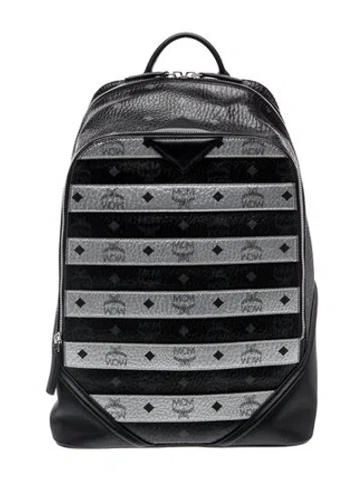 Pre-owned Mcm Leather Backpack In Black/metallic/silver