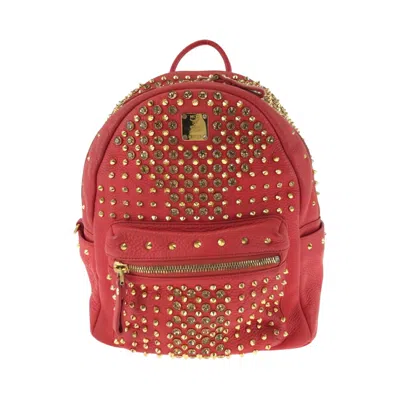 Mcm Leather Backpack Red Gold Hardware
