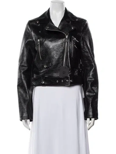 Pre-owned Mcm Leather Biker Jacket In Black
