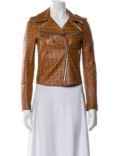 Pre-owned Mcm Leather Biker Jacket In Brown