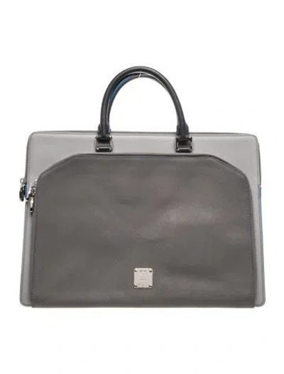 Pre-owned Mcm Leather Briefcase In Gray