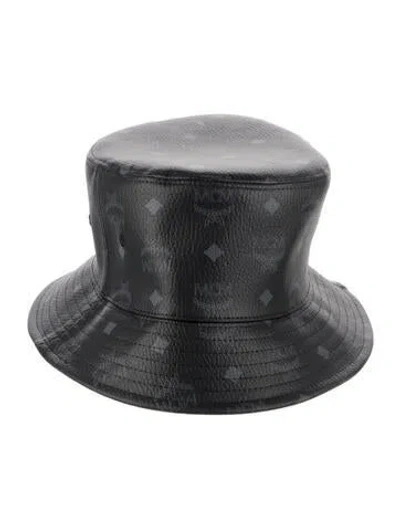 Pre-owned Mcm Leather Bucket Hat In Black
